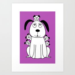 Mama dog with puppies Art Print