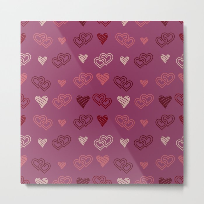 Hearts on a burgundy background. For Valentine's Day. Vector drawing for February 14th. SEAMLESS PATTERN WITH HEARTS. Anniversary drawing. For wallpaper, background, postcards. Metal Print