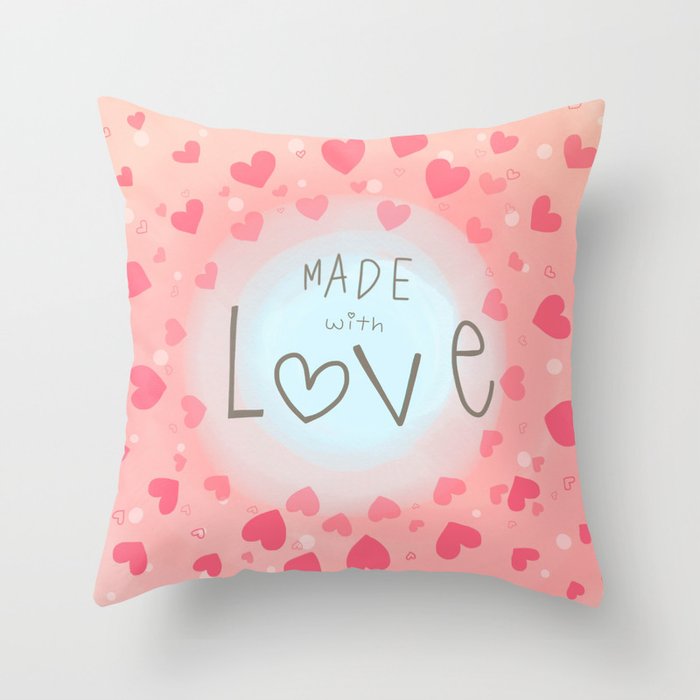 Made with love pink heart painting Throw Pillow