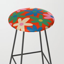 Daisy Time Colorful Retro Floral Pattern on Red Bar Stool