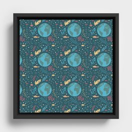Seamless pattern, in flat art style, Planet Earth. Framed Canvas