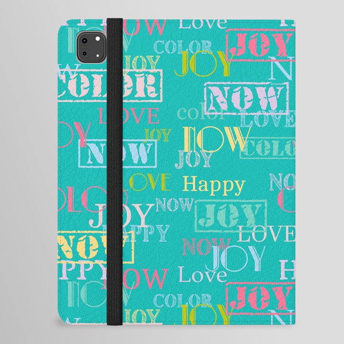 Enjoy The Colors  - Colorful typography modern abstract pattern on turquoise color background  iPad Folio Case