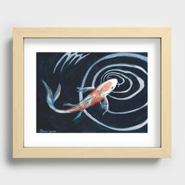 Single Koi in Pond, Watercolor Painting Recessed Framed Print