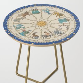 Vintage Astrology Zodiac Wheel Side Table