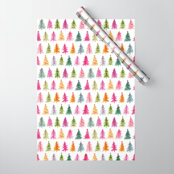 Colorful Vintage Bottlebrush Christmas Trees Wrapping Paper