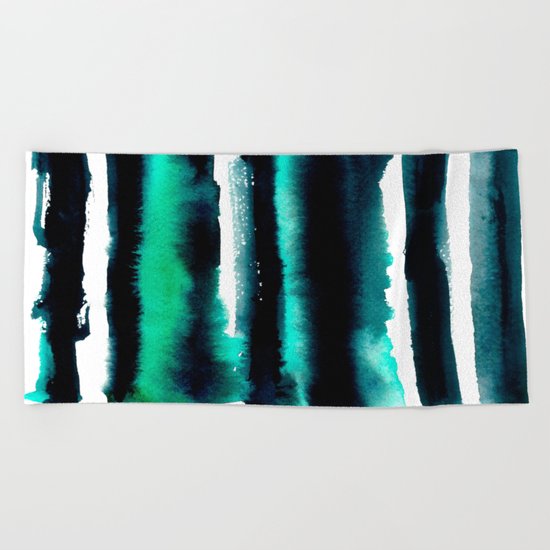 Abstract green and black painting Beach Towel