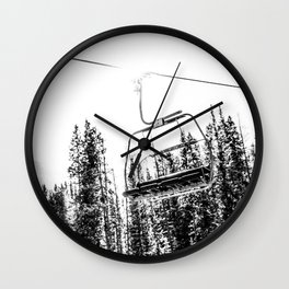 Empty Skilift // Black and White Snowboarding Dreaming of Winter Wall Clock