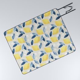 Lemons and Blue Leaves Pattern Picnic Blanket