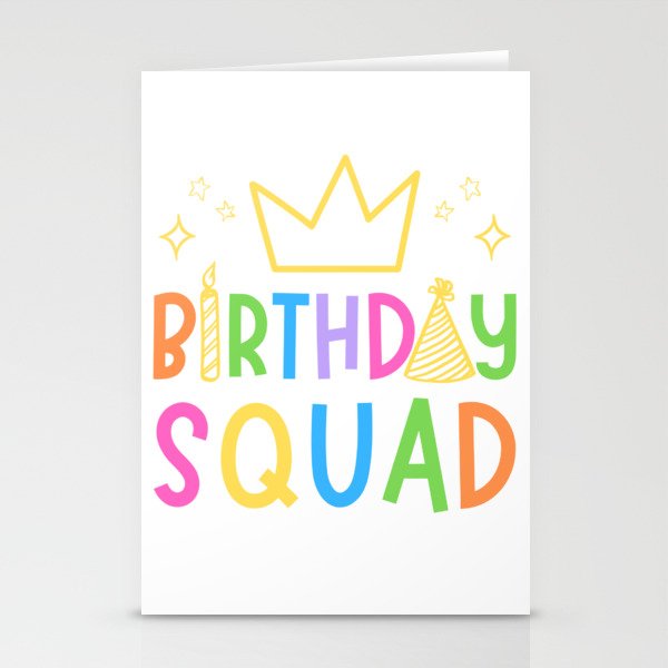 Colorful Birthday Squad Cute Doodle Bday Crew Stationery Cards