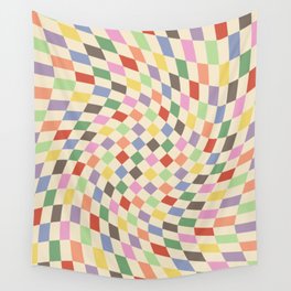 Colorful Checkered Swirl Pattern Wall Tapestry