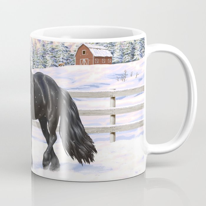 Friesian Horse Trotting In Snow Coffee Mug