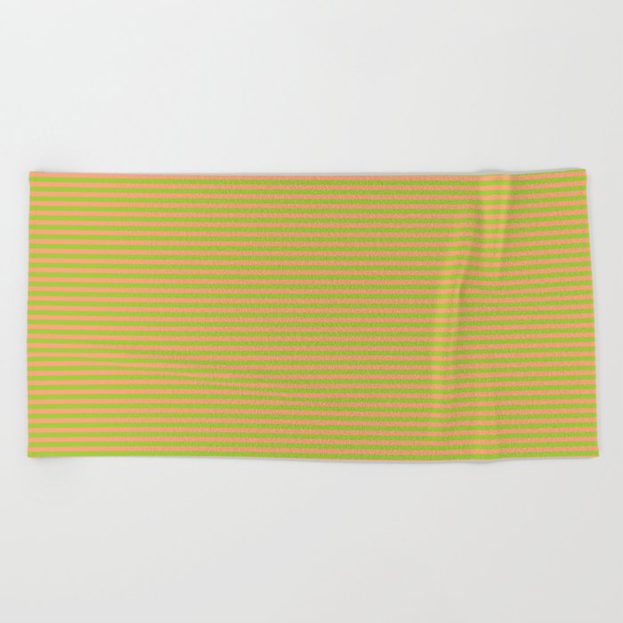 Light Salmon and Green Colored Pattern of Stripes Beach Towel