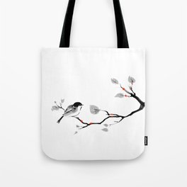 Bird on tree black and white painting Tote Bag