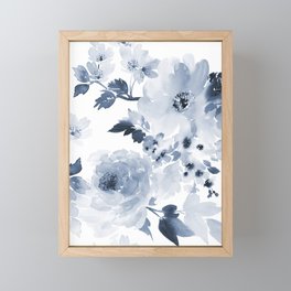 Floral Kingdom Watercolor Navy Blue Painting Of Flowers Peony Framed Mini Art Print