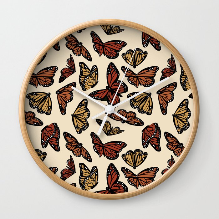 Multicolored Cream Monarch Butterflies Pattern Wall Clock