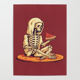 Skeleton Eating Pizza  Poster