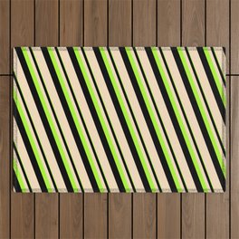 [ Thumbnail: Light Green, Black & Bisque Colored Lined Pattern Outdoor Rug ]