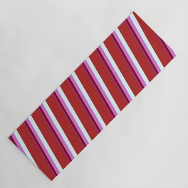 [ Thumbnail: Eyecatching Purple, Maroon, Orchid, Light Cyan, and Red Colored Lined/Striped Pattern Yoga Mat ]