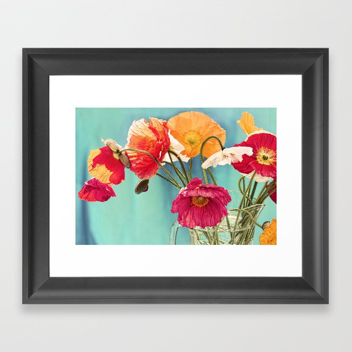 Bright Dancers - Vintage toned poppy flower still life Framed Art Print