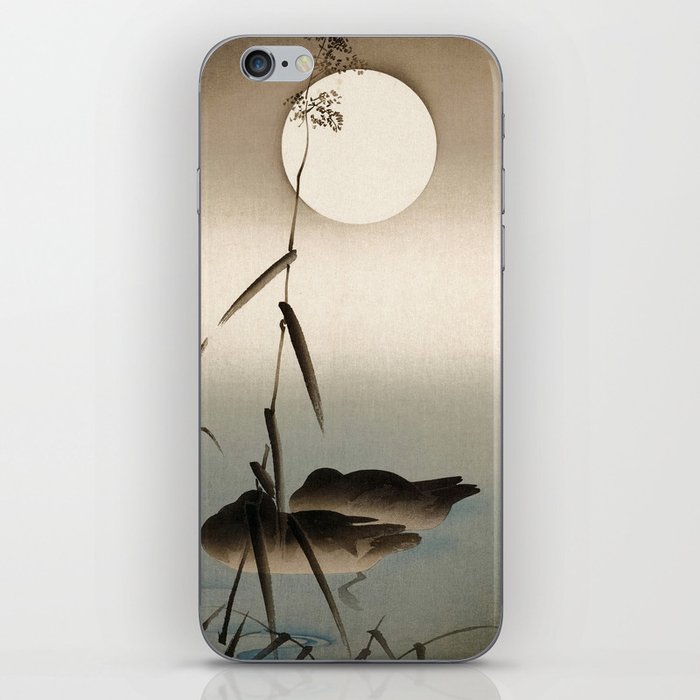  Two Mallards in Water Between Reeds and a Full Moon by Ohara Koson iPhone Skin