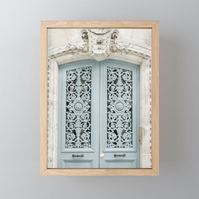 Parisian Door in Pale Blue - Paris Travel Photography Framed Mini Art Print