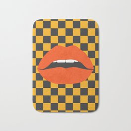 Funky pop-art sexy lips,  black yellow check. Bath Mat | Checkered, Dorm Room, Urban Art, Artsy, Collage, Love, Graphicdesign, Modern Art, Cartoon, Colorful 