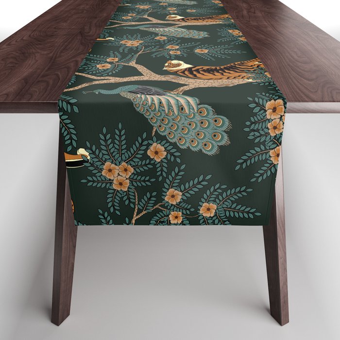 Vintage tiger and peacock Table Runner