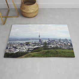 New Zealand Photography - Sky Tower Seen From  A Grassy Hill Area & Throw Rug