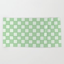 Retro Check Grid Pattern in Light Sage Mint Green Beach Towel