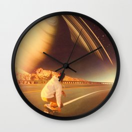 SPACE SK8R Wall Clock | Astronomy, Retrofuturism, Stars, Skate, Collage, Photo, Highway, Retroart, Skateboard, Space 