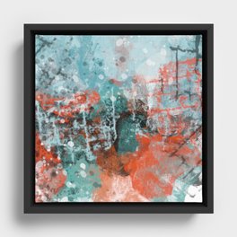 Abstract in Orange, Blue, and Turquoise Framed Canvas