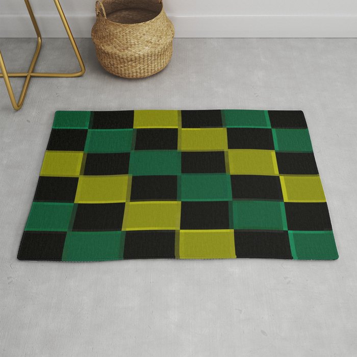 Green Olive Black Checkers Rug