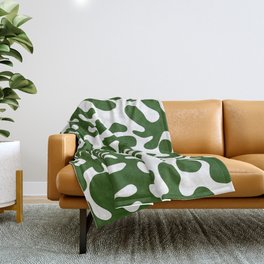 Green Matisse cut outs seaweed pattern on white background Throw Blanket