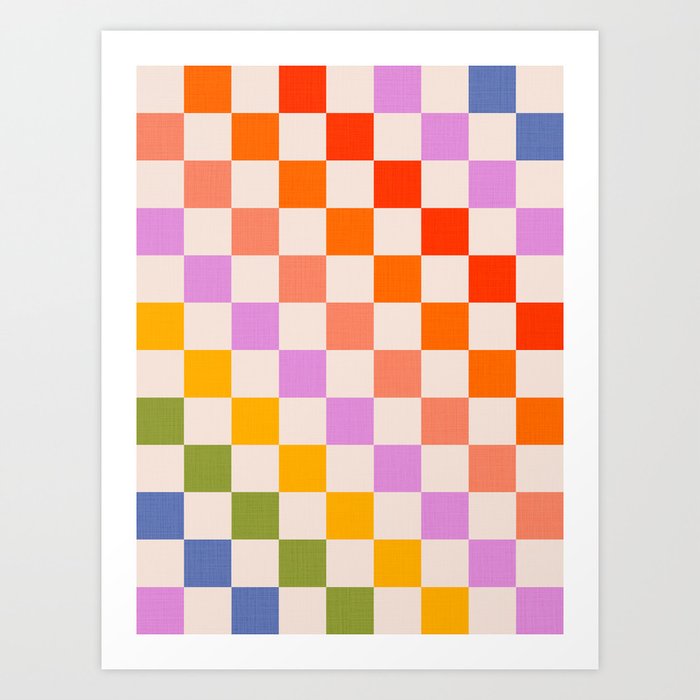 Mid Mod Rainbow Check pattern Art Print