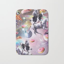 Space Cat Cow Unicorn Riding, Rainbow Laser Eyes Bath Mat