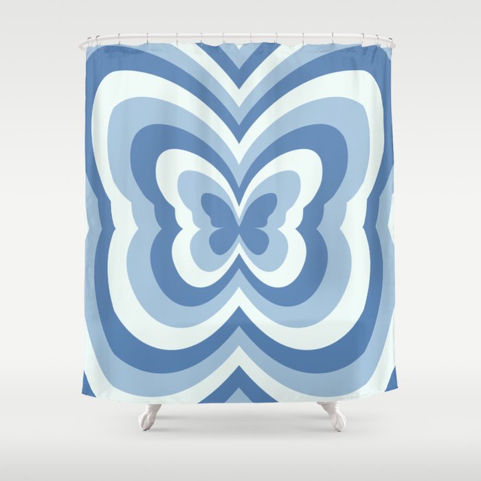 Retro 70s Butterfly in Ocean Blue Shower Curtain