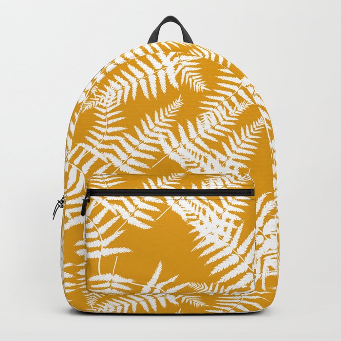 Mustard And White Fern Leaf Pattern Backpack
