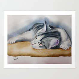 Resting kitty Art Print | Nose, Watercolor, Painting, Nature, Resting, Cat, Feline, Kitty, Eyes, Animal 