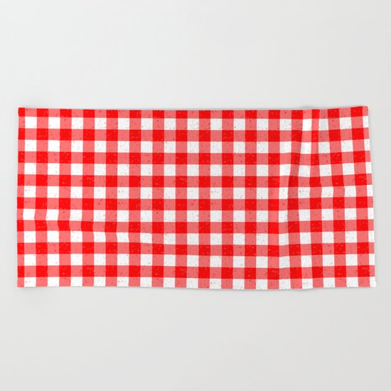 Gingham Red and White Pattern Beach Towel