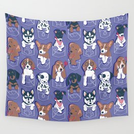 Pure love pockets I // very peri background Dachshund Beagle Dalmatian Basset Hound Labrador Retriever Husky Welsh Corgi and Italian Greyhound dog puppies Wall Tapestry