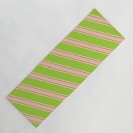 [ Thumbnail: Green & Light Pink Colored Lined/Striped Pattern Yoga Mat ]