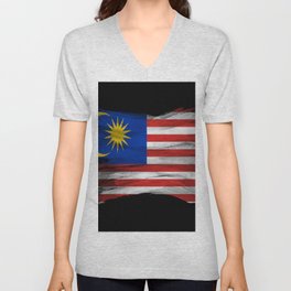 Malaysia flag brush stroke, national flag V Neck T Shirt