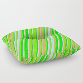 [ Thumbnail: Turquoise, Brown, Green, and Lime Colored Lines Pattern Floor Pillow ]