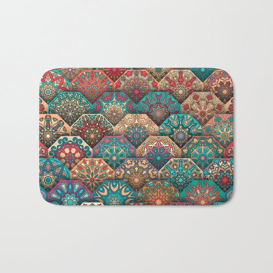 Vintage patchwork with floral mandala elements Bath Mat