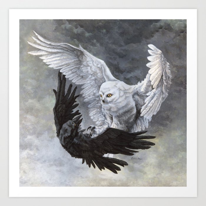 Yin Yang Owl And Raven Art Print By Wailingwizard Society6