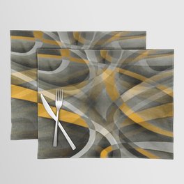 Eighties Mustard Yellow On Grey Abstract Curve Pattern Placemat