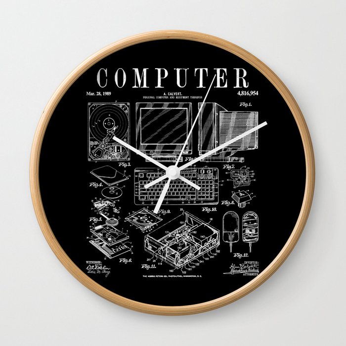 Computer Gamer Geek Vintage IT PC Hardware Patent Print Wall Clock