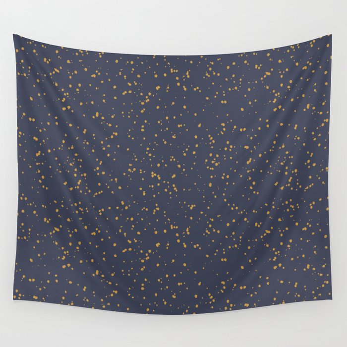 Speckles I: Dark Gold on Blue Vortex Wall Tapestry