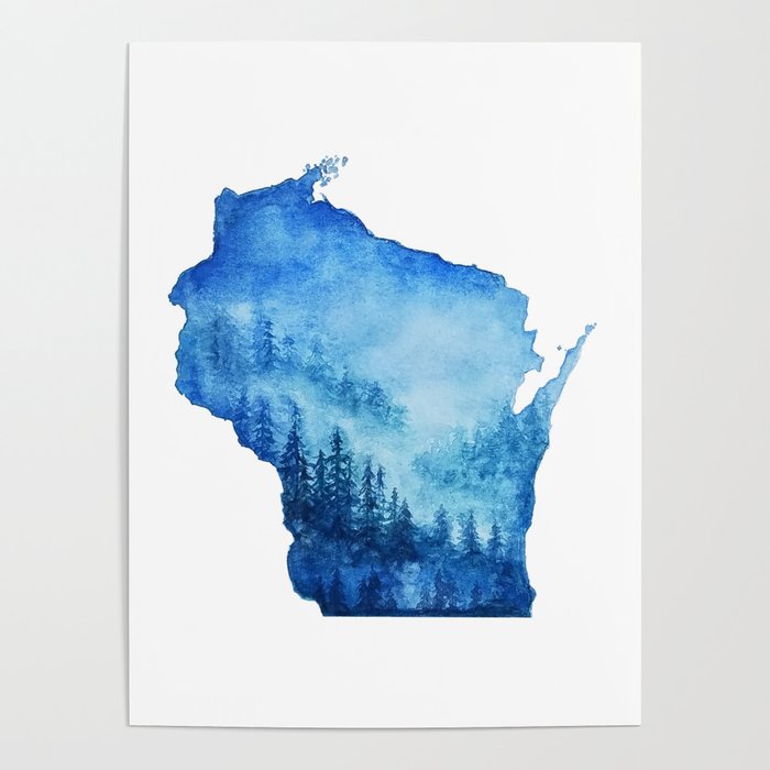 Watercolor Wisconsin Trees Poster