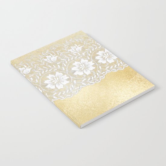 Bridal lace - White floral elegant lace on gold metal backround Notebook